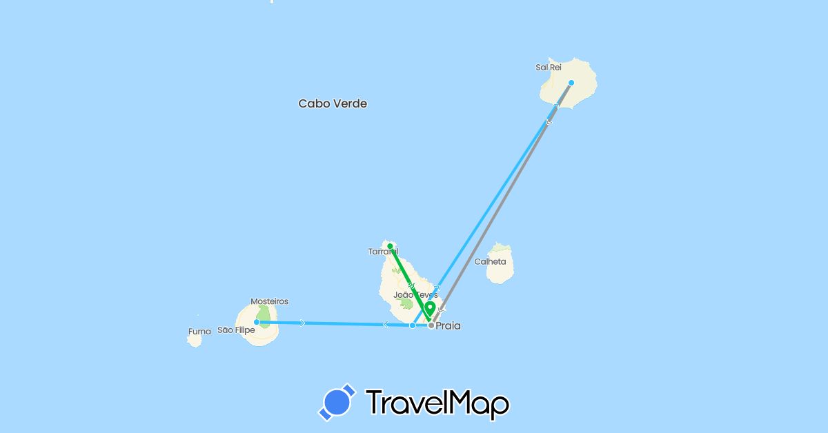 TravelMap itinerary: driving, bus, plane, boat in Cape Verde (Africa)